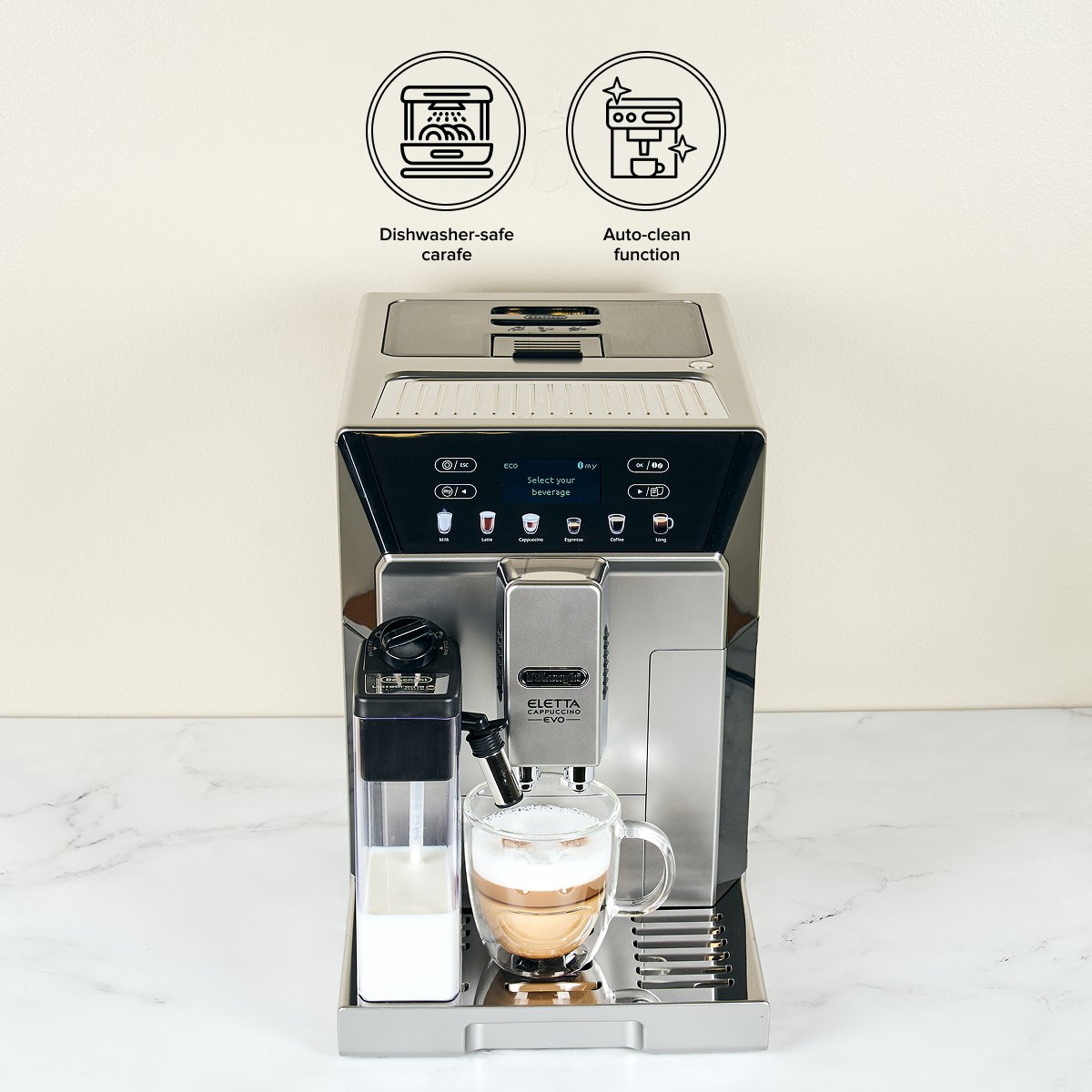 De'Longhi Eletta Evo Fully Automatic Espresso & Cappuccino Machine - Silver — Legal 277411 En 4 Front Fqu2pmbotgjnwvti