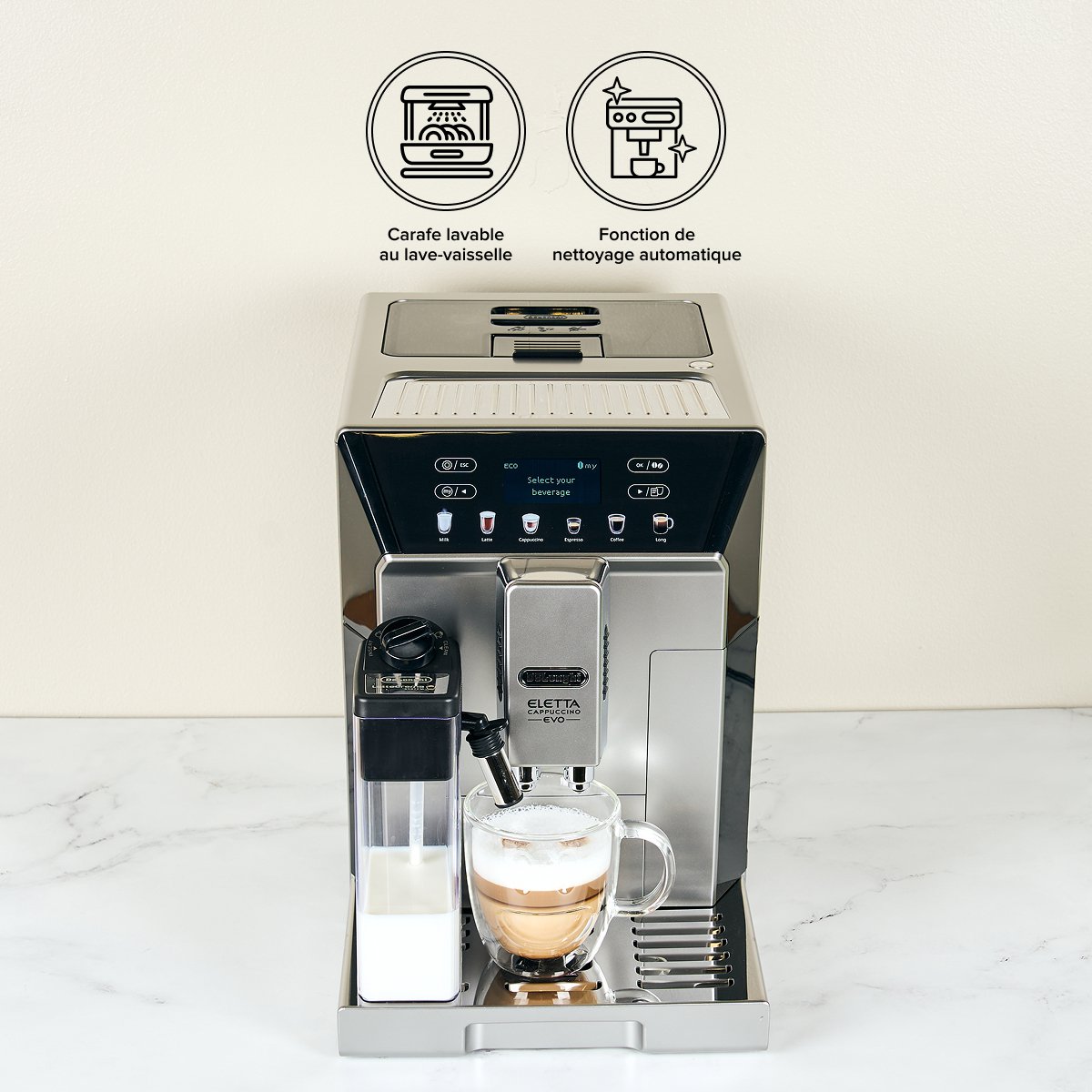 De'Longhi Eletta Evo Fully Automatic Espresso & Cappuccino Machine - Silver — Legal 277411 Fr 4 Devant Hocgypkjqev2mr03