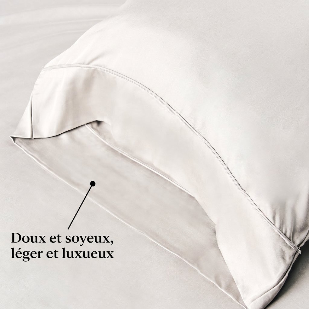 Ensemble de draps en rayonne de bambou « The Original » — gros plan d’une taie d’oreiller soyeuse