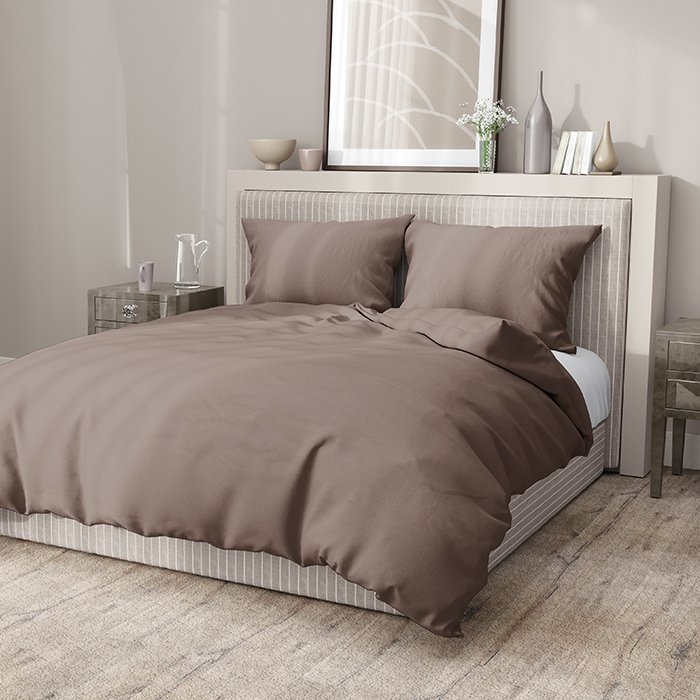 Ensemble de housse de couette original en rayonne de bambou — café au lait