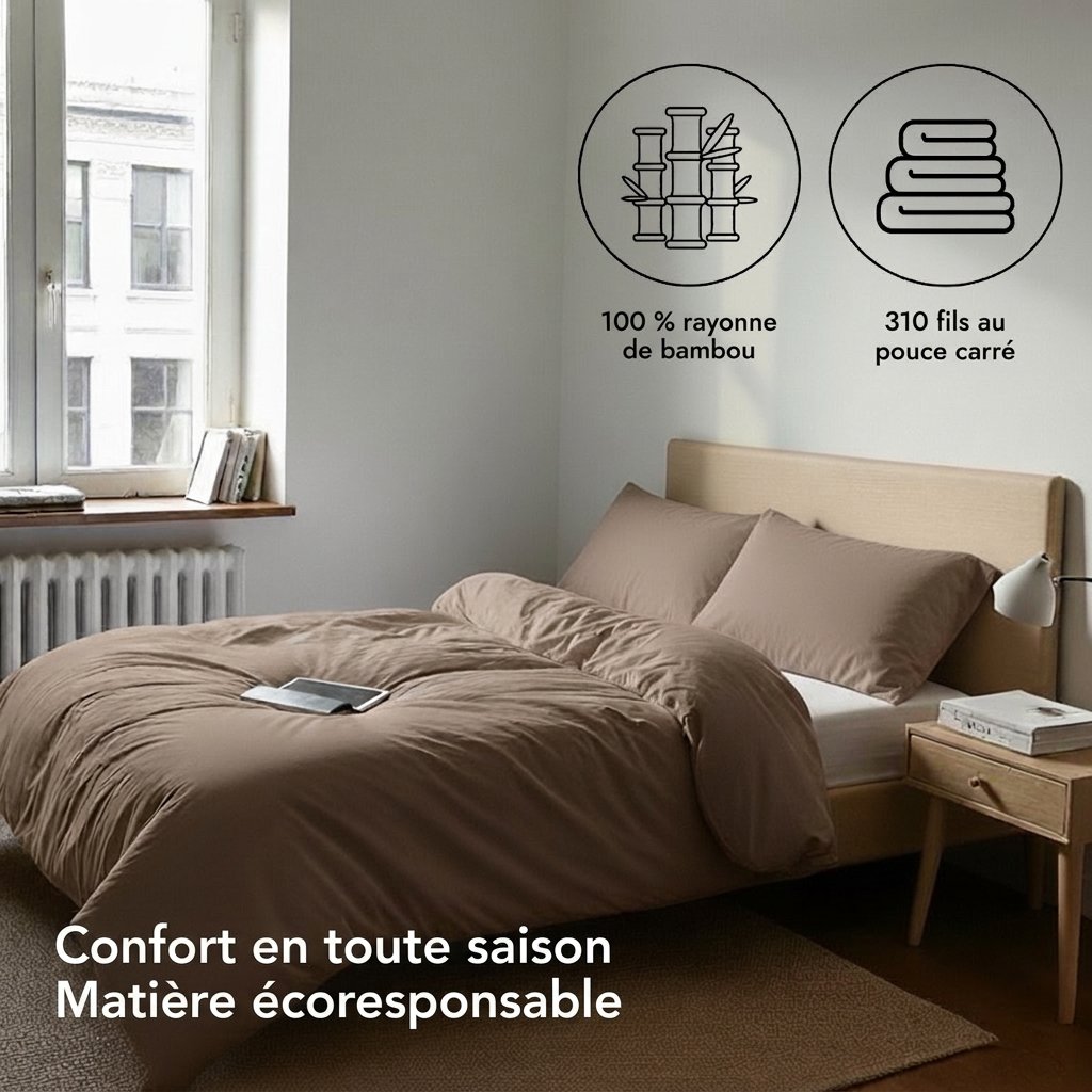 Ensemble de housse de couette original en rayonne de bambou — 100 % rayonne de bambou, 310 fils au pouce carré