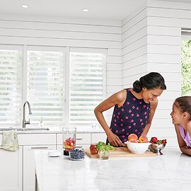 Sheer shades in a bright kitchen