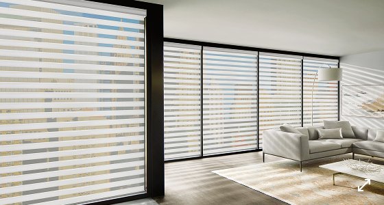 Stores zébrés dans un salon moderne